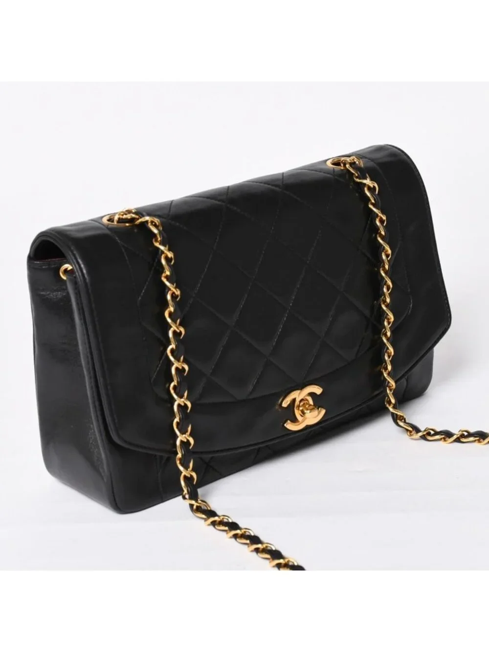 Chanel Diana 25 S Flap S Chain Shoulder Bag CC Logo Lambskin Black Gold 4